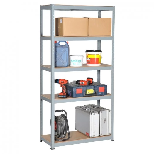 Etagère métallique peinte 265 kg / niveau – rayonnage atelier modulable avec 5 tablettes en MDF - Image 1