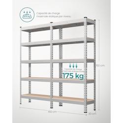 Helloshop26 – Étagère pour charges lourdes étagère de rangement étagère de cuisine 5 niveaux 30 x 75 x 150 cm capacité de charge 875 12_0005790 - Image 1