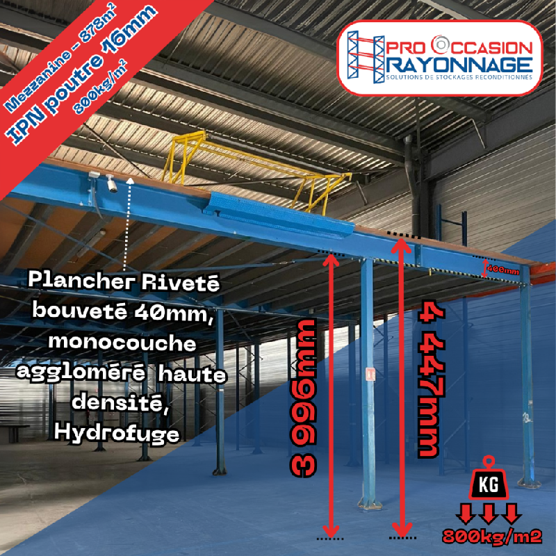 Mezzanine – 878m² – Poutre en IPN 16mm d&rsquo;épaisseur – 800kg/m² - Image 1