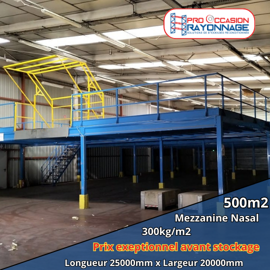 Mezzanine industrielle – Dimensions 20m x 25m, Capacité 300kg/m2 – Nasal 1