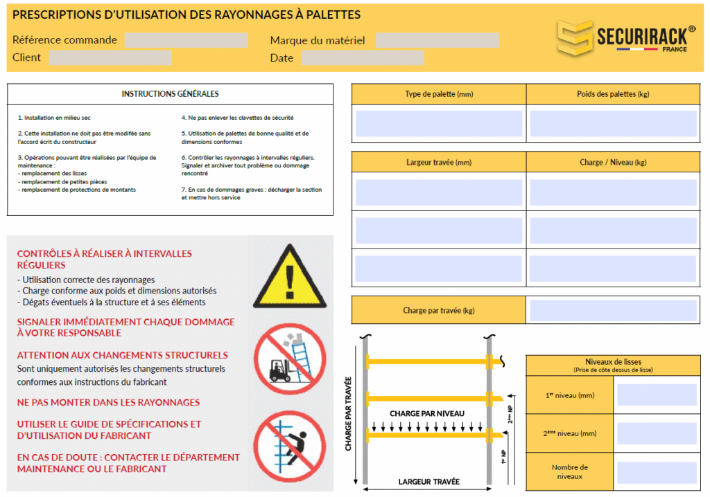 Plaque de charge pour rayonnages métalliques – Sécurirack© – Conforme à la norme NF EN 15635 - Image 1