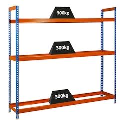 PROREGAL Support à pneus Big METAL SHARK NO.6 | HxLxP 200x180x45cm | Charge du compartiment 300 kg | jusqu&rsquo;à 21 pneus sur 3 niveaux | Bleu/Orange – - Image 1