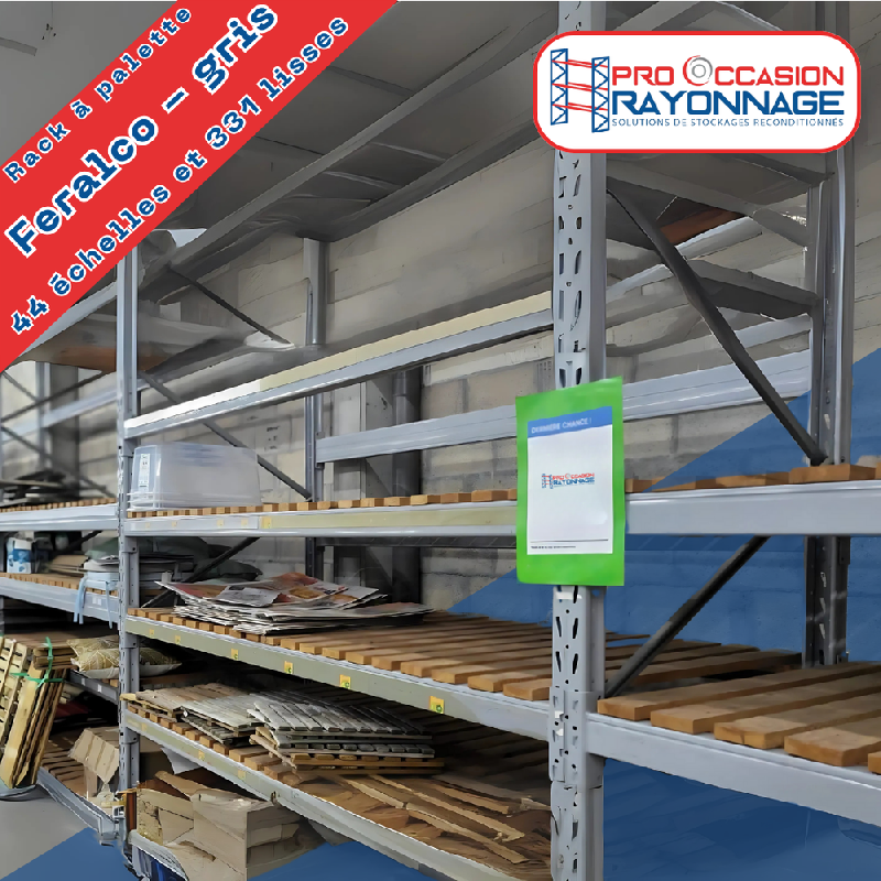 Rack à palette – 44 échelles, 331 lisses, plateaux bois et caillebotis inclus – Feralco - Image 1