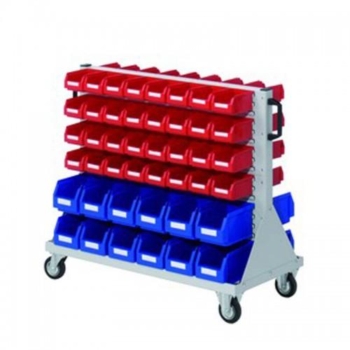 Rack mobile avec panneaux équipés de bacs – H890xl1000xp500mm – 88 bacs à bec – Chariot RasterMobil - Image 1