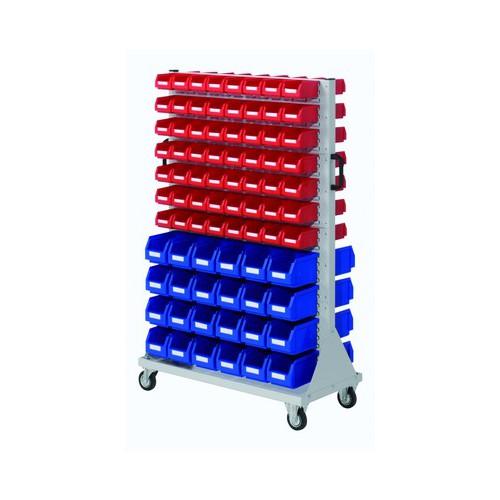 Rack mobile avec panneaux à fentes et 160 bacs à bec – H1580 x L1000 x P500 mm – Chariot RasterMobil® - Image 1