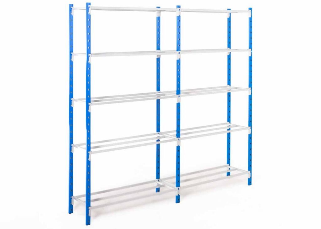 Rayonnage tubulaire Actiflip – Charge légère 250 kg par niveau – Longueur 750 à 1500 mm – Profondeur 300 à 1200 mm - Image 1