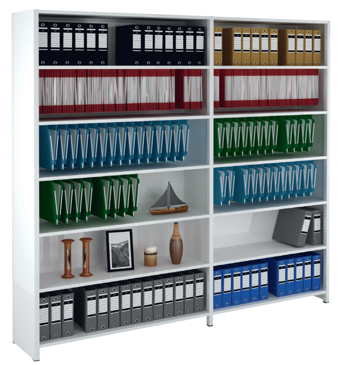 Rayonnage archives DS – Echelles pleines/fond tôlé – L 1000/1200 mm – 7 tablettes – blanc RAL 9016 - Image 1