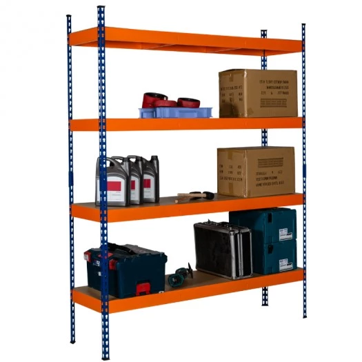 Rayonnage mi-lourd atelier 175 kg / niveau H 2000 x L 1600 x P 450 mm en acier bleu et MDF orange - Image 1