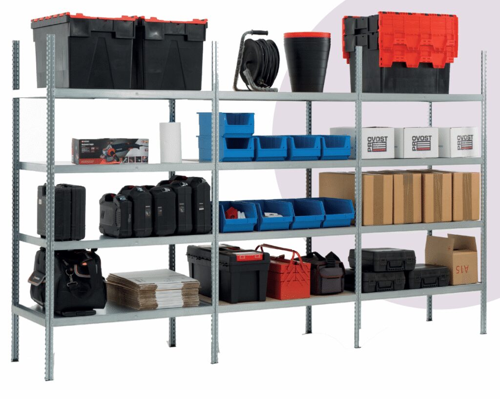 Rayonnage léger BLS 1800mm galvanisé – 90kg/Étagère avec 4 tablettes réglables - Image 1