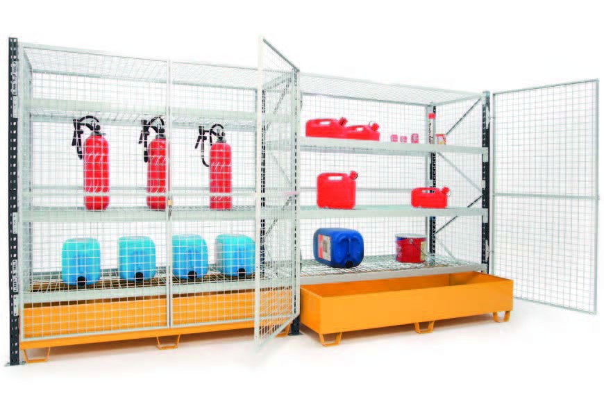 Rayonnage de sécurité et rétention Epsivol – grillagé, porte cadenassable, charge importante - Image 1
