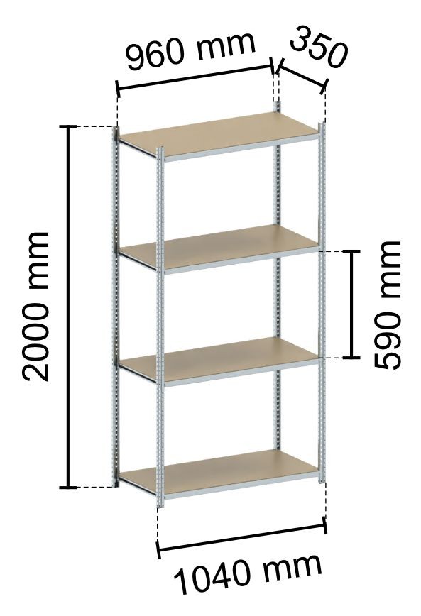 Rayonnage léger en acier galvanisé – plateaux isorel, réglables 25 mm, charge 200 kg – référence N62.01214 - Image 1