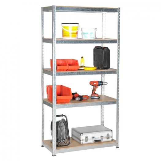 Rayonnage atelier léger 175 kg – 5 tablettes en mdf 7 mm, 4 pieds plastiques, hauteur 1800 mm - Image 1