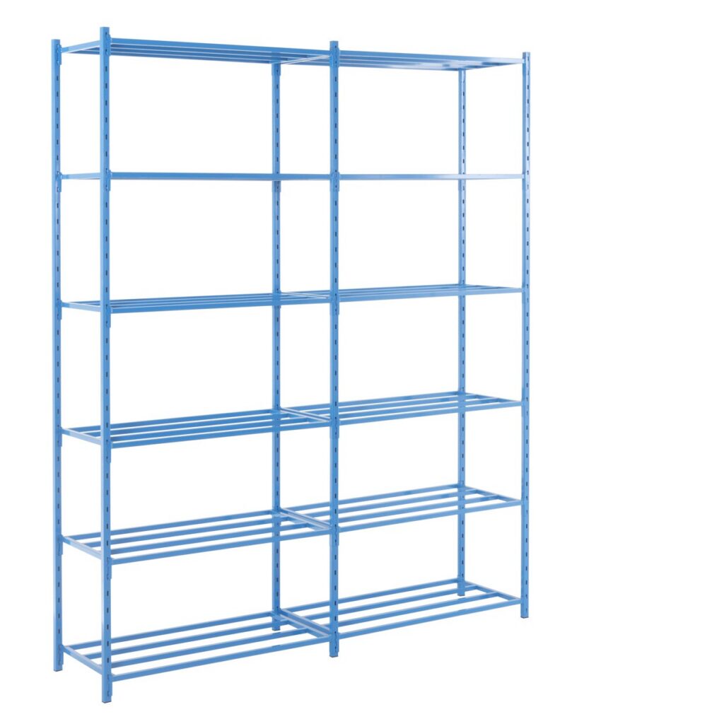Rayonnage industriel Quick&rsquo;Tube – Tablettes tubulaires pour charges légères – Hauteur réglable - Image 1