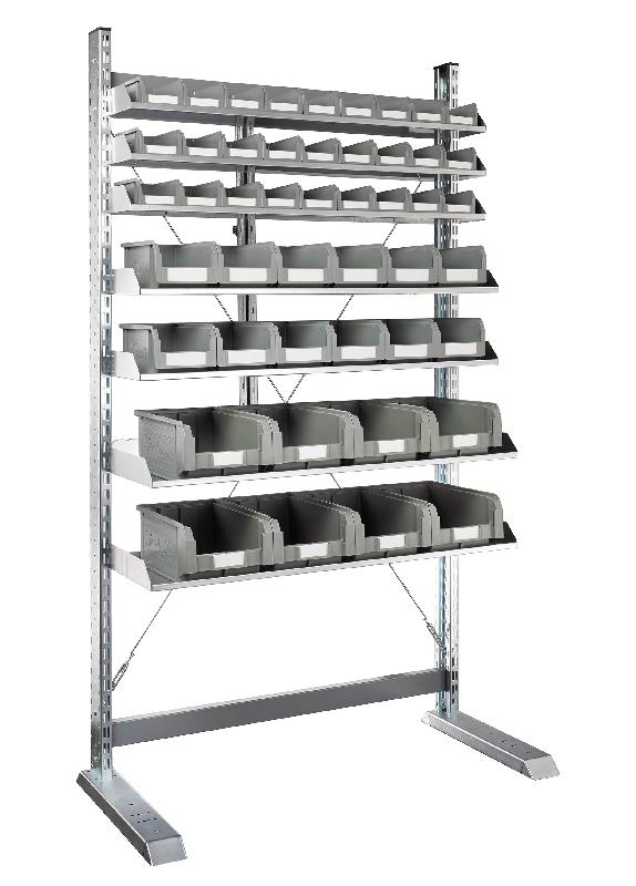 Rayonnage porte-bacs simple face avec 47 bacs à bec ecogreen - Image 1