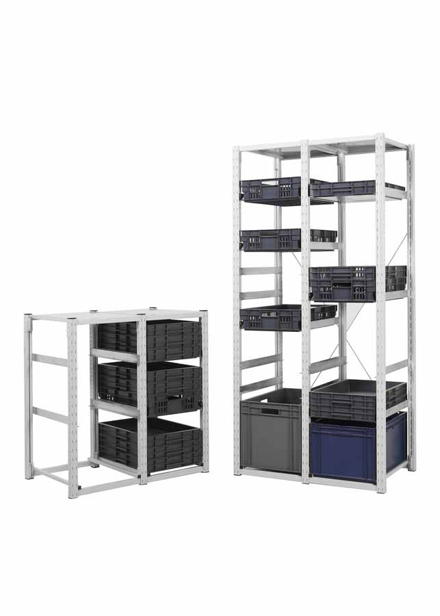 Rayonnage porte-bacs industriel charge légère – bacs 400×300 et 600×400 mm – 35 kg par niveau - Image 1