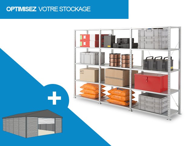 Rayonnage mi-lourd Activance tôlé évolutif – Charge 3000 kg par travée – Tablettes réglables 150-330 kg - Image 1