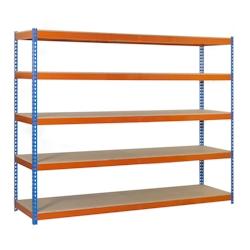 SimonRack Étagères Charge Lourde 2000x1200x450 mm, 5 Niveaux en Bois, 400 kg par Niveau, Structure Acier, Bleu/Orange/Bois – Ecoforte – bleu métal - Image 1