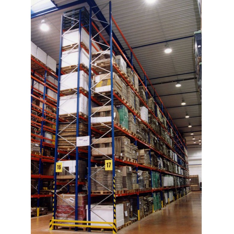 Rack à palettes grande hauteur – 3360 mm à 5880 mm de hauteur, lisses orange RAL 2004 - Image 1