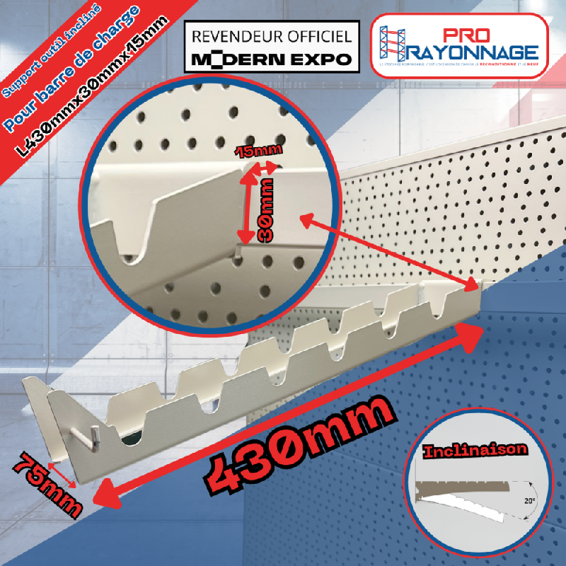 Support outil incliné pour barre de charge (30x20mm) – Neuf - Image 1