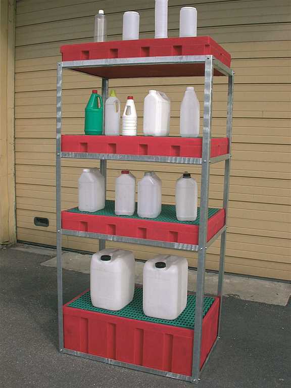 Etagère de rétention en acier galvanisé pour bacs 100 et 200 litres – 2000x1010x670 mm - Image 1