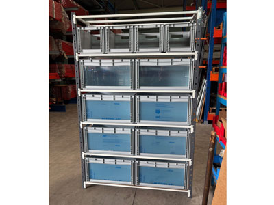 Kit rayonnage métallique neuf avec 6 tablettes et 12 bacs de rangement – 2000 x 1250 x 400 mm - Image 1