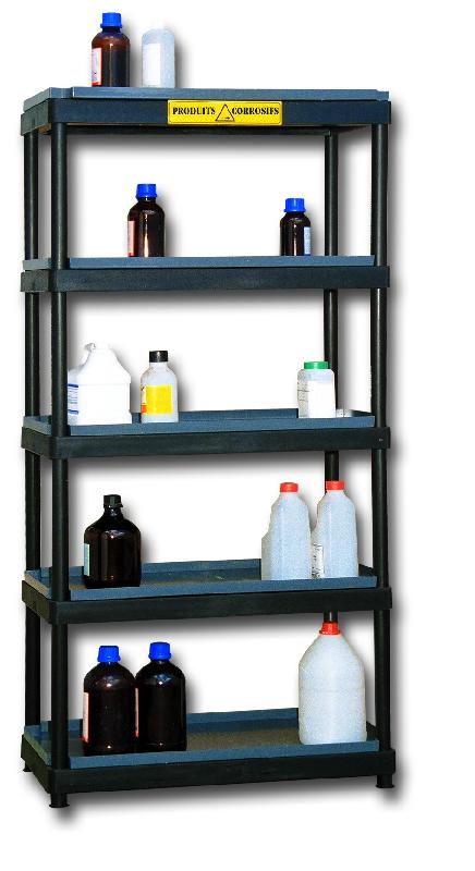 Rayonnage en PE pour produits corrosifs – 5 niveaux – 900x450x1820 mm – 60L de rétention - Image 1