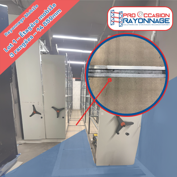 Lot 1 – Étagère mobile – 3 rangées – 14 859 mm de longueur totale – 600 mm de profondeur – 5 niveaux par meuble - Image 3