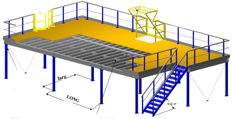 rayonnage plateforme 6 ud – modulable avec poteaux en tube 120 x 120 et solives en profil c galvanisé - Image 1
