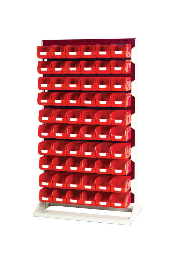 Rack à Bacs Fixe Double Face & Bacs – 10 Panneaux, 120 Bacs Rouge – 1000x550x1775 mm – Acier - Image 1