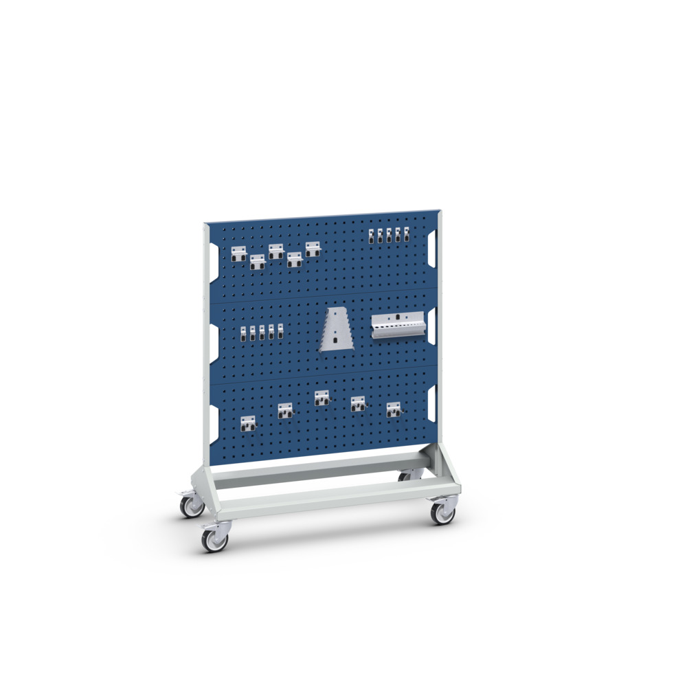 Perfo rack mobile double face et access – 6 panneaux et 40 crochets – 1000x550x1250 mm – RAL 7035/5010 - Image 1