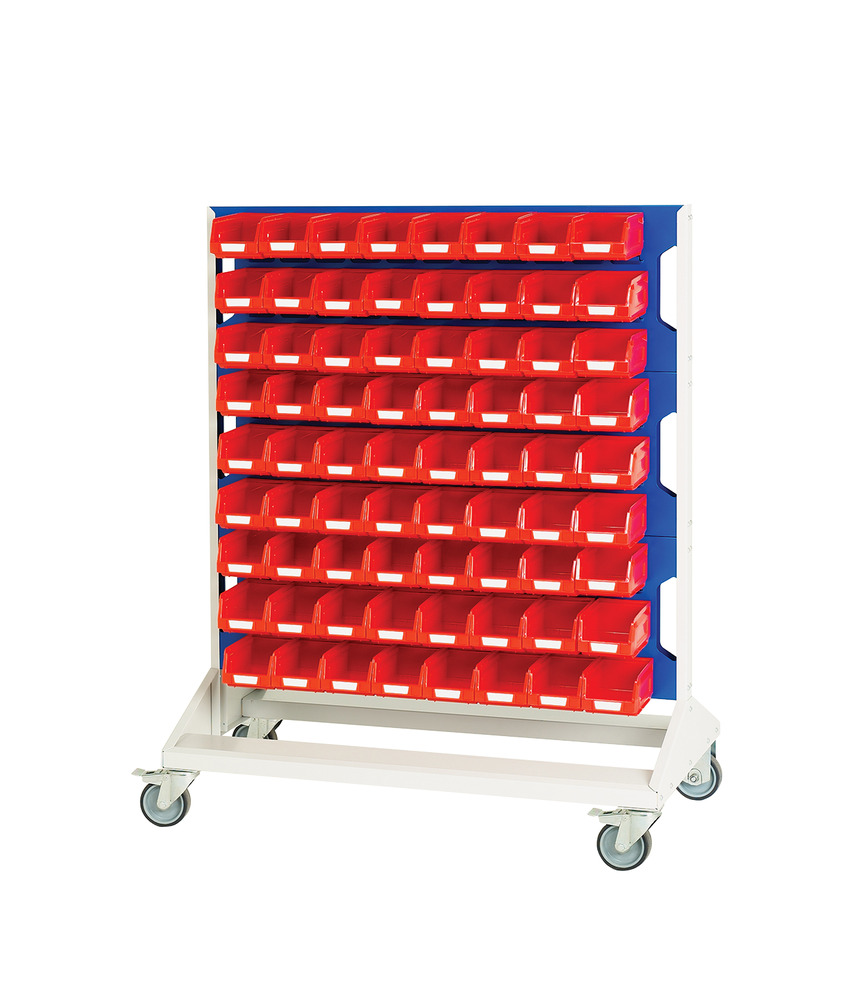 Rack à Bacs Mobile Double Face & Bacs 6 Panneaux, 144 Bacs Rouge – 1000x550x1250 mm - Image 1