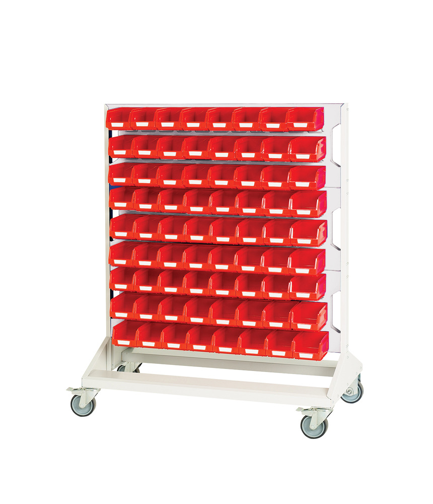 Rack à Bacs Mobile Double Face & Bacs 6 Panneaux, 144 Bacs Rouge – 1000x550x1250 mm - Image 1