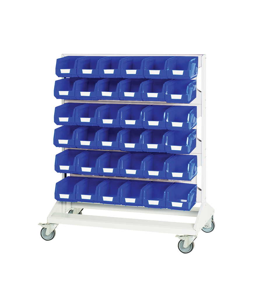 Rack à Bacs Mobile Double Face & Bacs 6 Panneaux, 72 Bacs Bleu – 1000x550x1250 mm - Image 1