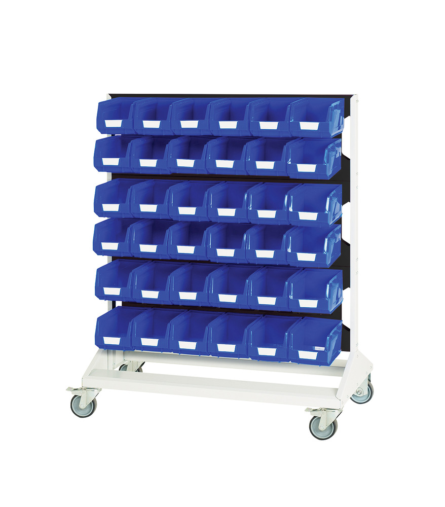 Rack à Bacs Mobile Double Face & Bacs – 6 Panneaux, 72 Bacs Bleu – LxPxH: 1000x550x1250 mm - Image 1