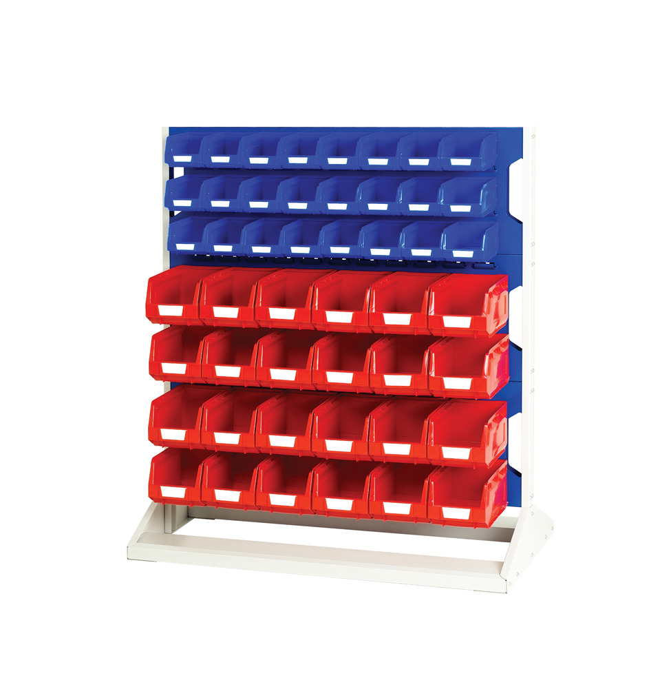 Rack à Bacs Fixe Simple Face & Bacs – 3 Panneaux, 48 Bacs Rouge & Bleu – 1000x550x1125 mm - Image 1