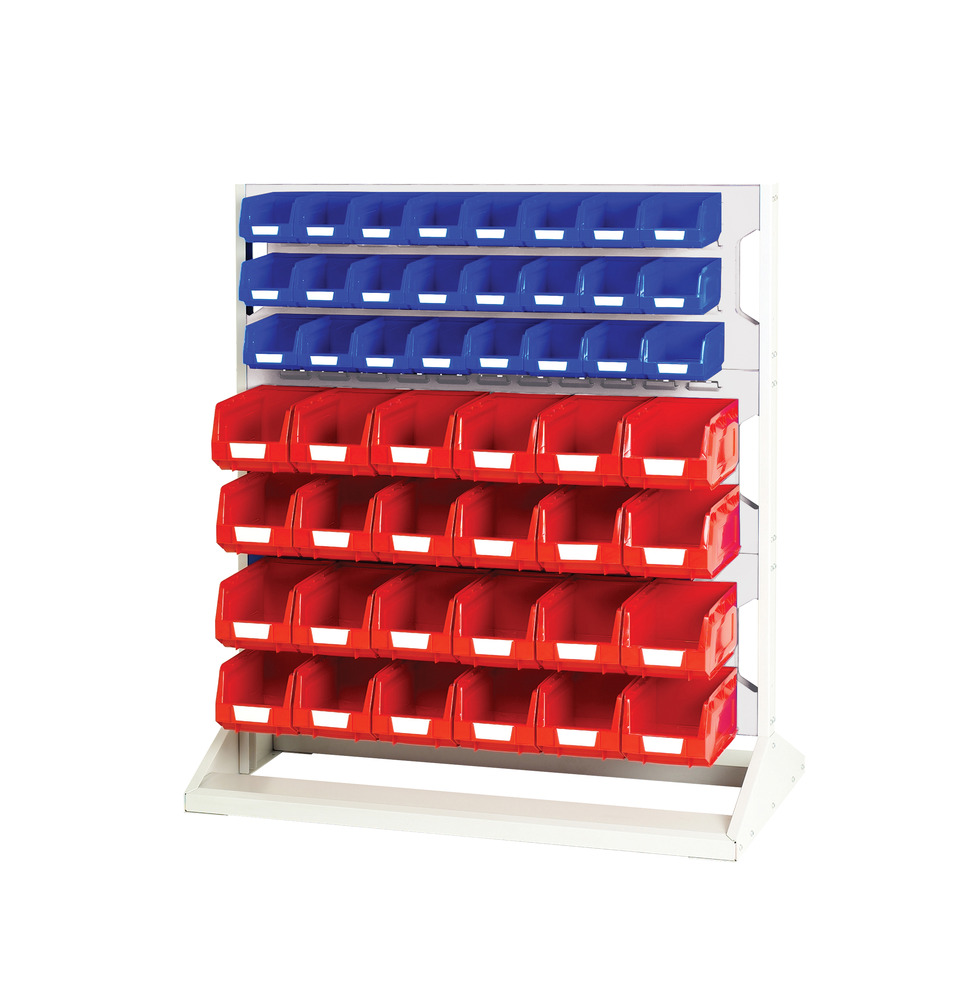 Rack à Bacs Fixe Simple Face & Bacs – 3 Panneaux, 48 Bacs Rouge & Bleu – 1000x550x1125 mm - Image 1