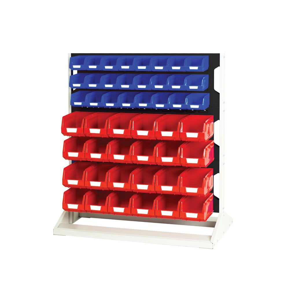 Rack à Bacs Fixe Simple Face & Bacs – 3 Panneaux, 48 Bacs (24 Rouge & 24 Bleu) – 1000x550x1125 mm - Image 1