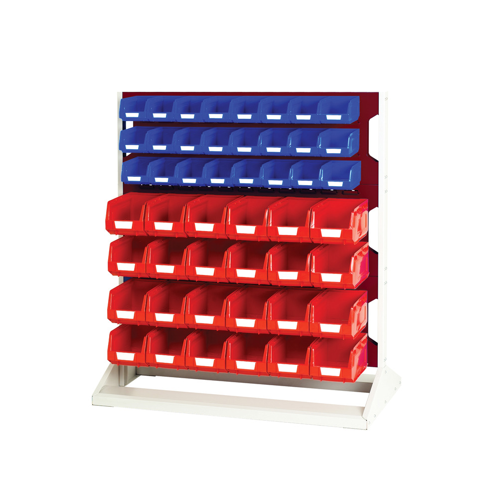 Rack à Bacs Fixe Simple Face & Bacs – 3 Panneaux, 48 Bacs Rouge & Bleu – 1000x550x1125 mm - Image 1