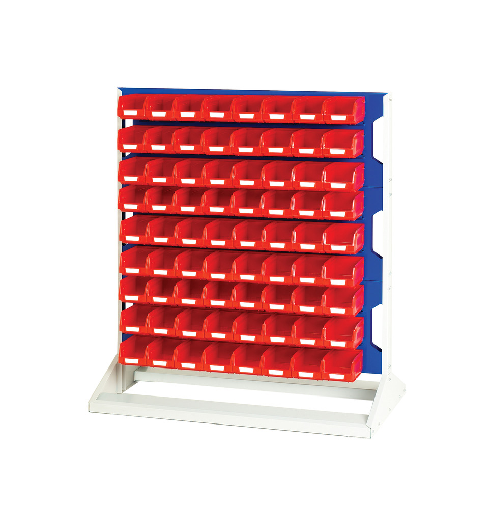Rack à Bacs Fixe Simple Face & Bacs – 3 Panneaux, 72 Bacs Rouge – 1000x550x1125 mm – Acier - Image 1