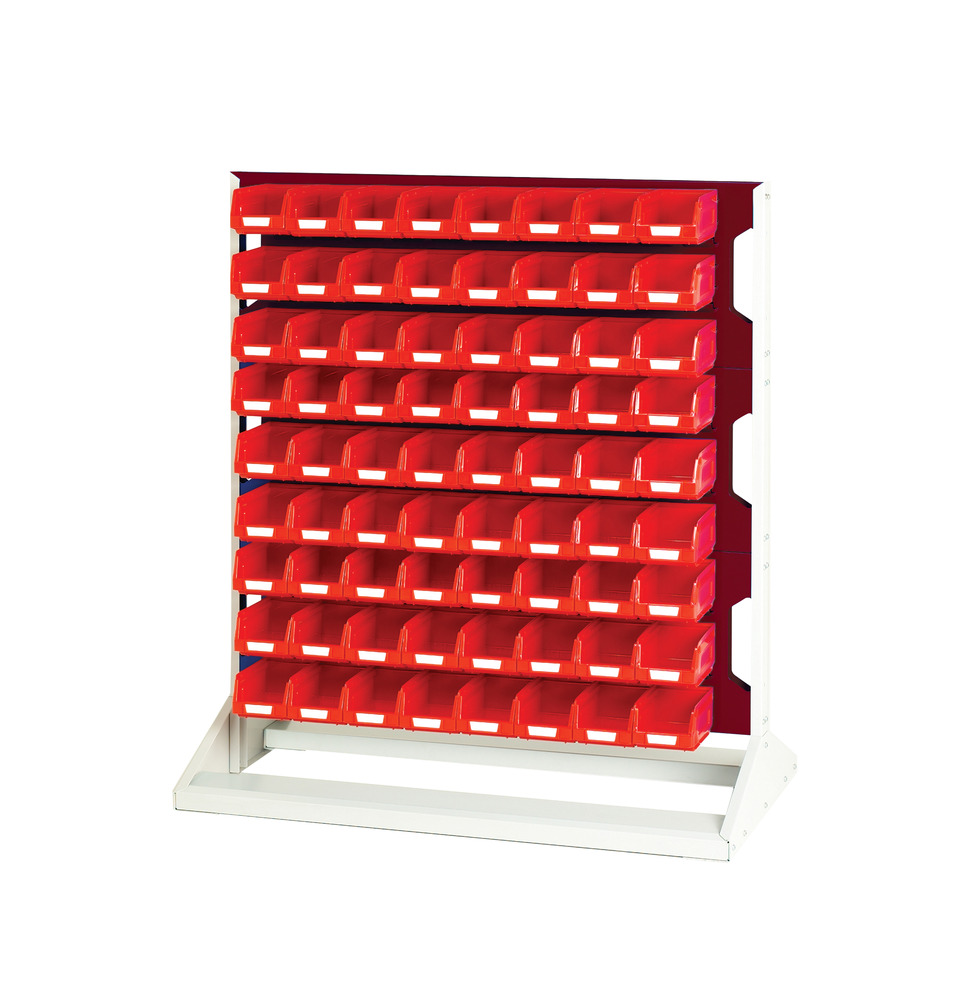 Rack à Bacs Fixe Simple Face & Bacs – 3 Panneaux, 72 Bacs Rouge – 1000x550x1125 mm – RAL 7035/3004 - Image 1