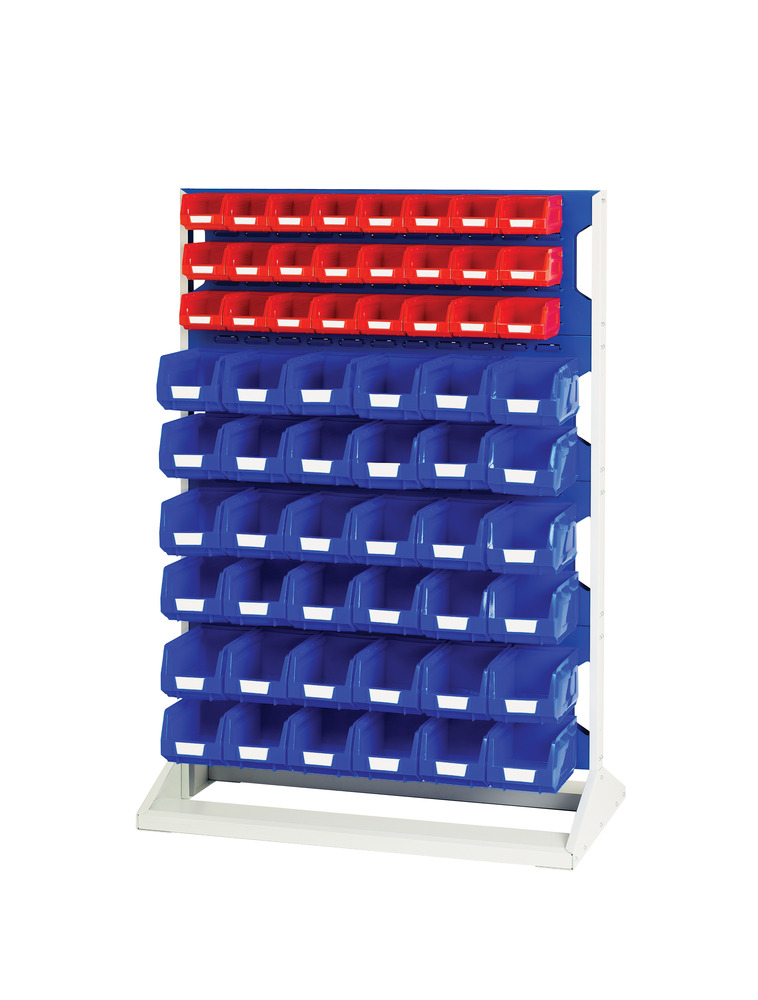 Rack à Bacs Fixe Simple Face & Bacs – 4 Panneaux, 24 Bacs Rouge & 36 Bleu – 1000x550x1450 mm 1