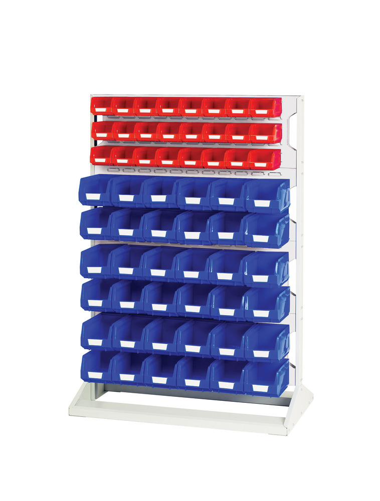 Rack à Bacs Fixe Simple Face & Bacs – 4 Panneaux, 24 Bacs Rouge & 36 Bleu – 1000x550x1450 mm - Image 1