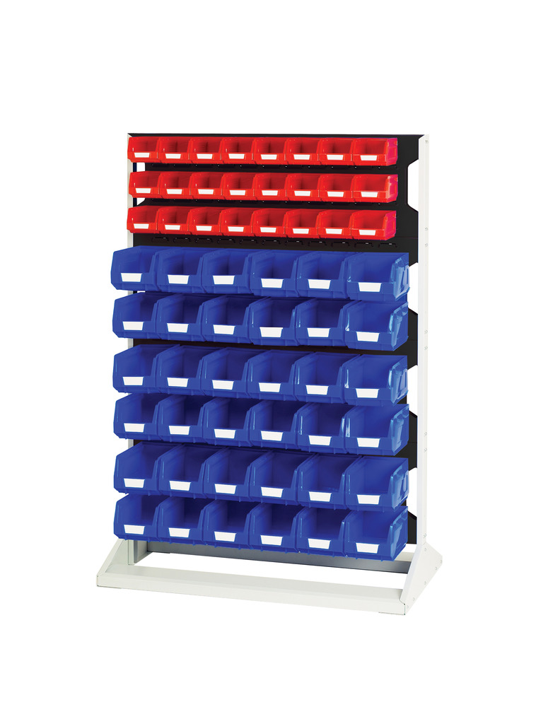 Rack à Bacs Fixe Simple Face & Bacs 4 Panneaux, 24 Bacs Rouge & 36 Bleu – 1000x550x1450 mm - Image 1