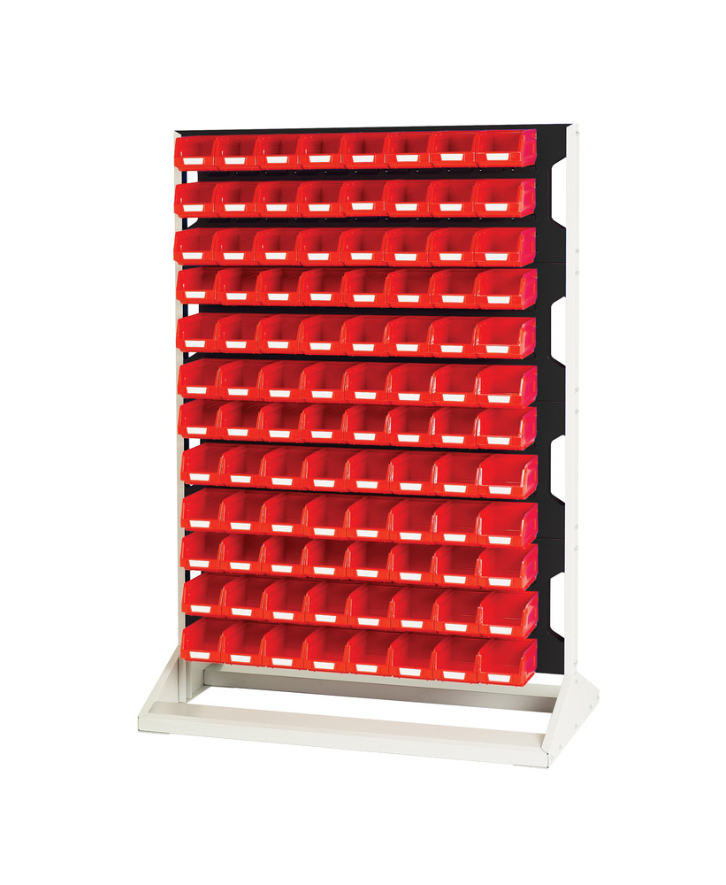 Rack à Bacs Fixe Simple Face & Bacs 4 Panneaux, 96 Bacs Rouge – LxPxH: 1000x550x1450 mm 1