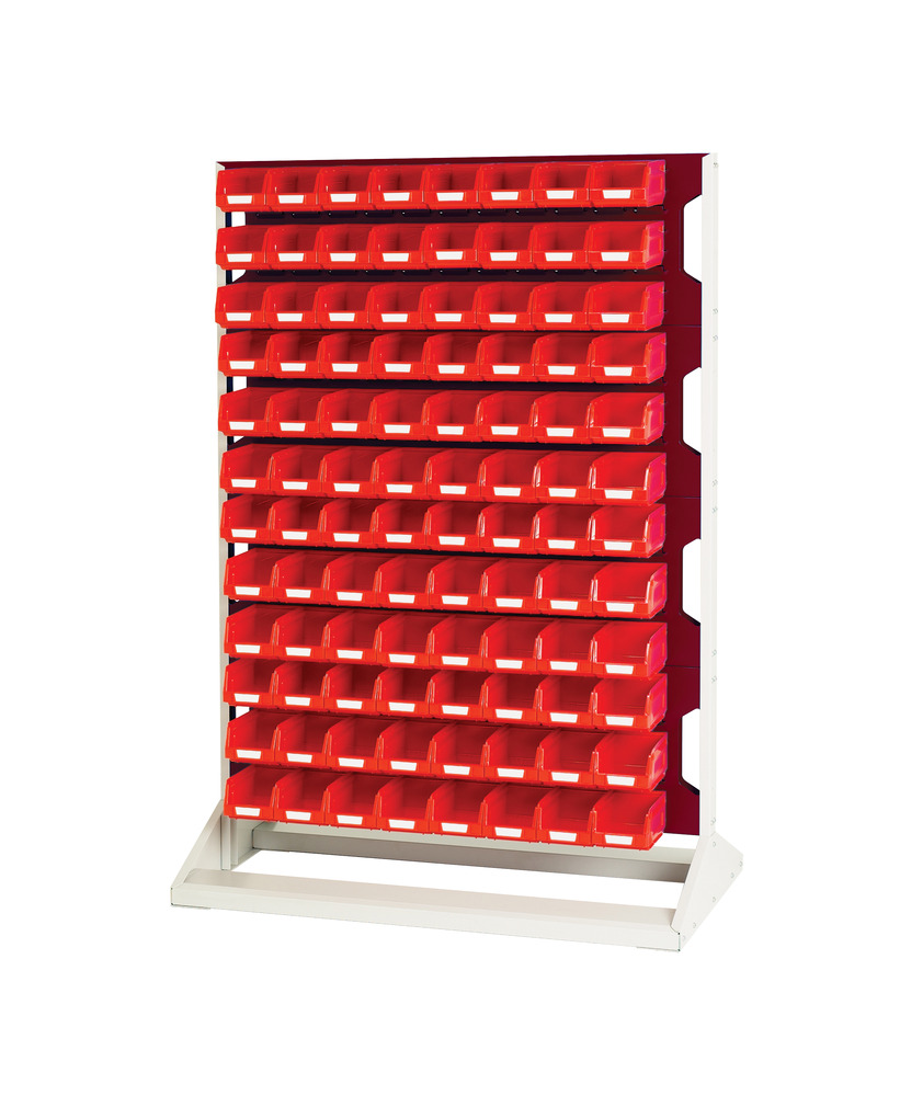Rack à Bacs Fixe Simple Face & Bacs 4 Panneaux, 96 Bacs Rouge – 1000x550x1450 mm – Acier 1