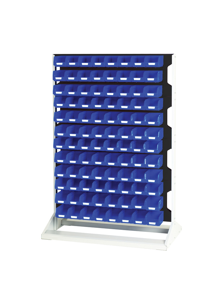 Rack à Bacs Fixe Simple Face & Bacs – 4 Panneaux, 96 Bacs Bleu – LxPxH: 1000x550x1450 mm - Image 1