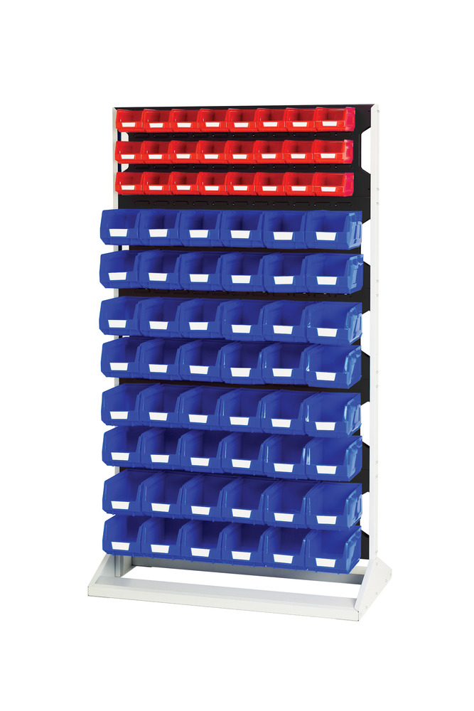 Rack à Bacs Fixe Simple Face – 5 Panneaux, 24 Bacs Rouge & 48 Bleu – 1000x550x1775 mm – Acier - Image 1