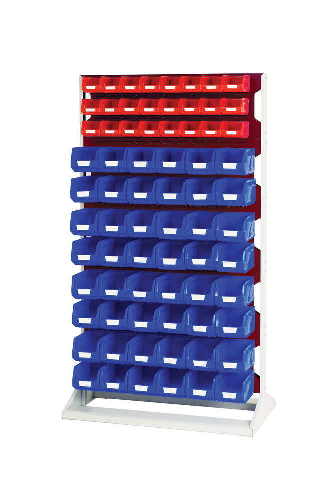 Rack à Bacs Fixe Simple Face – 5 Panneaux, 24 Bacs Rouge & 48 Bleu – 1000x550x1775 mm – Acier - Image 1