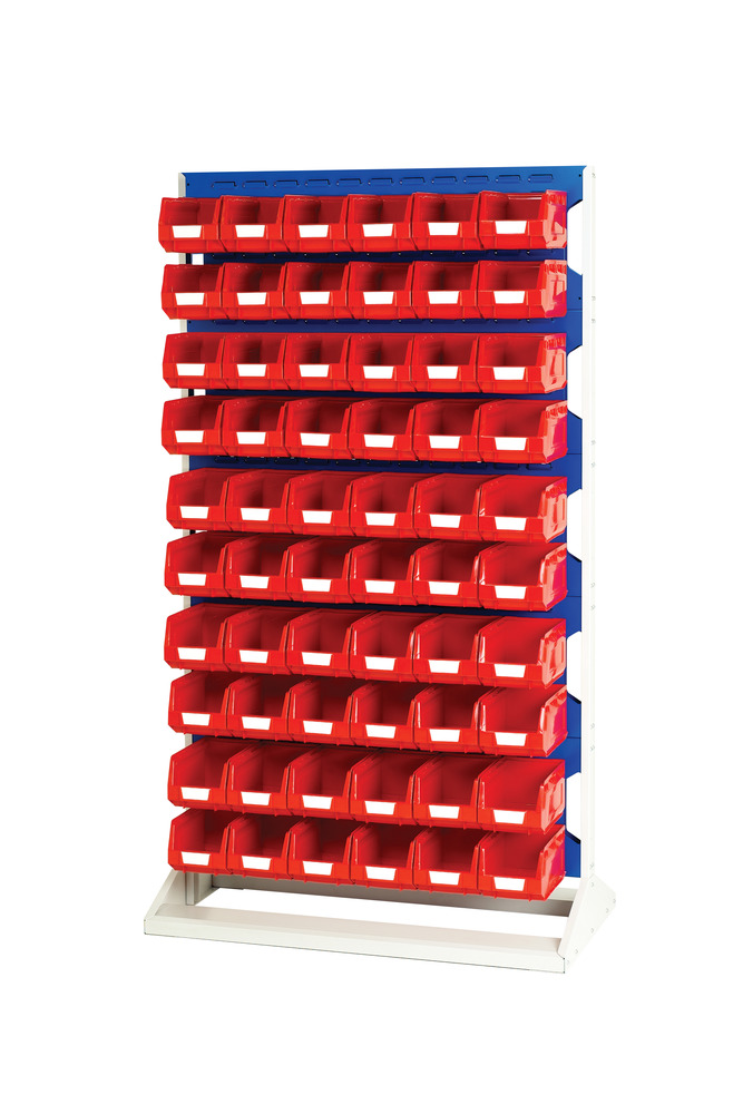 Rack à Bacs Fixe Simple Face & Bacs – 5 Panneaux, 60 Bacs Rouge – 1000x550x1775 mm – RAL 7035/5010 - Image 1