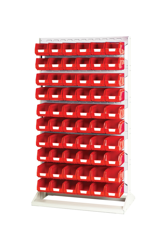 Rack à Bacs Fixe Simple Face & Bacs 5 Panneaux, 60 Bacs Rouge – 1000x550x1775 mm – Acier - Image 1